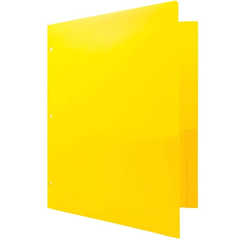 JAM PAPER Heavy Duty Plastic 3 Hole Punch Pocket Folders - Extra Tough School Folders - Yellow - 6/Pack - Image 5